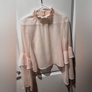 Blue Blush Light Pink Sheer Blouse Bell Sleeves Fairycore Whimsygoth Size Large